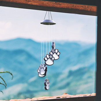 Paw Prints Solar Wind Chime Соларно захранван домашен любимец Paw Print LED Solar Wind Chime Вътрешен външен висящ орнамент Подаръци за кучета