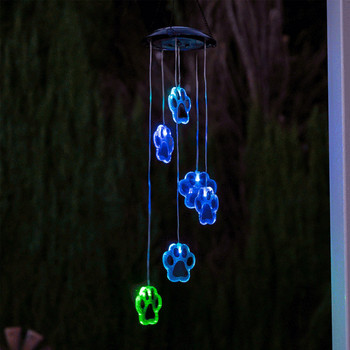 Paw Prints Solar Wind Chime Соларно захранван домашен любимец Paw Print LED Solar Wind Chime Вътрешен външен висящ орнамент Подаръци за кучета