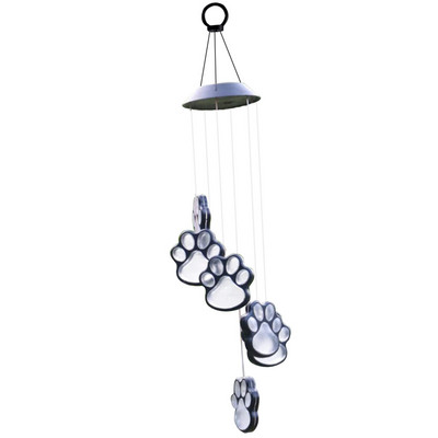 Saulės vėjo varpelio letenų atspaudai su saulės energija maitinami naminių gyvūnėlių letenų atspaudai LED saulės vėjo varpeliai patalpose lauko kabantys papuošalai Dovanos šuniui