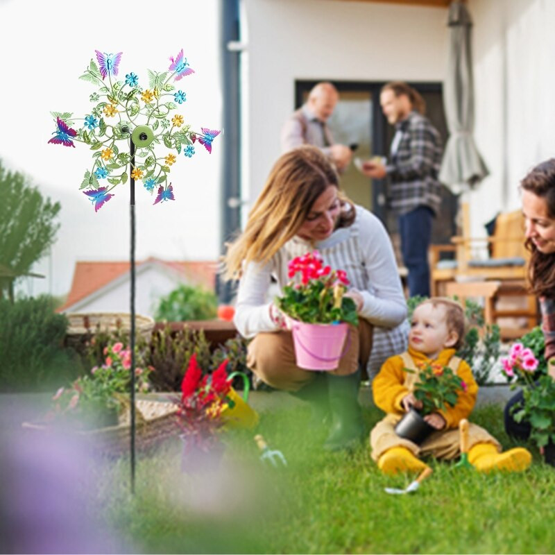 Geležies drugelio vėjo malūno žemės kištukas Spalvinga besisukanti sodo puošmena