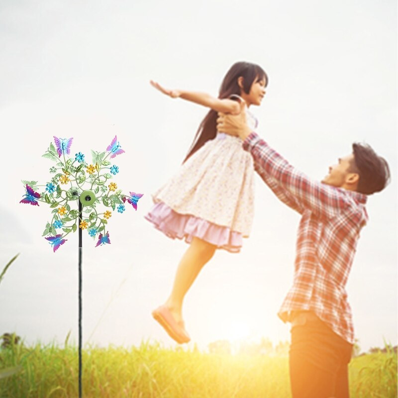 Geležies drugelio vėjo malūno žemės kištukas Spalvinga besisukanti sodo puošmena