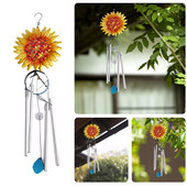 Led Wind Chimes Željezna kornjača Šuplji izrezbareni suncokret Metalni zvončić Kovani Memorijal Wind Chimes 36 Crystal Mirror Charm