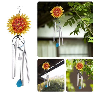 Led Wind Chimes Željezna kornjača Šuplji izrezbareni suncokret Metalni zvončić Kovani Memorijal Wind Chimes 36 Crystal Mirror Charm