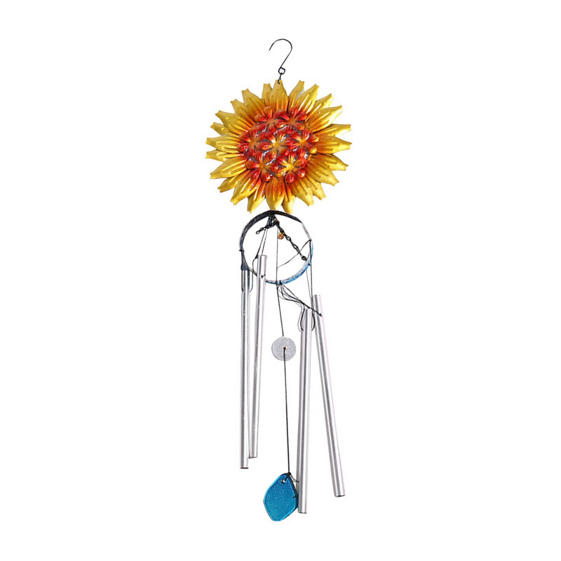 Led Wind Chimes Željezna kornjača Šuplji izrezbareni suncokret Metalni zvončić Kovani Memorijal Wind Chimes 36 Crystal Mirror Charm