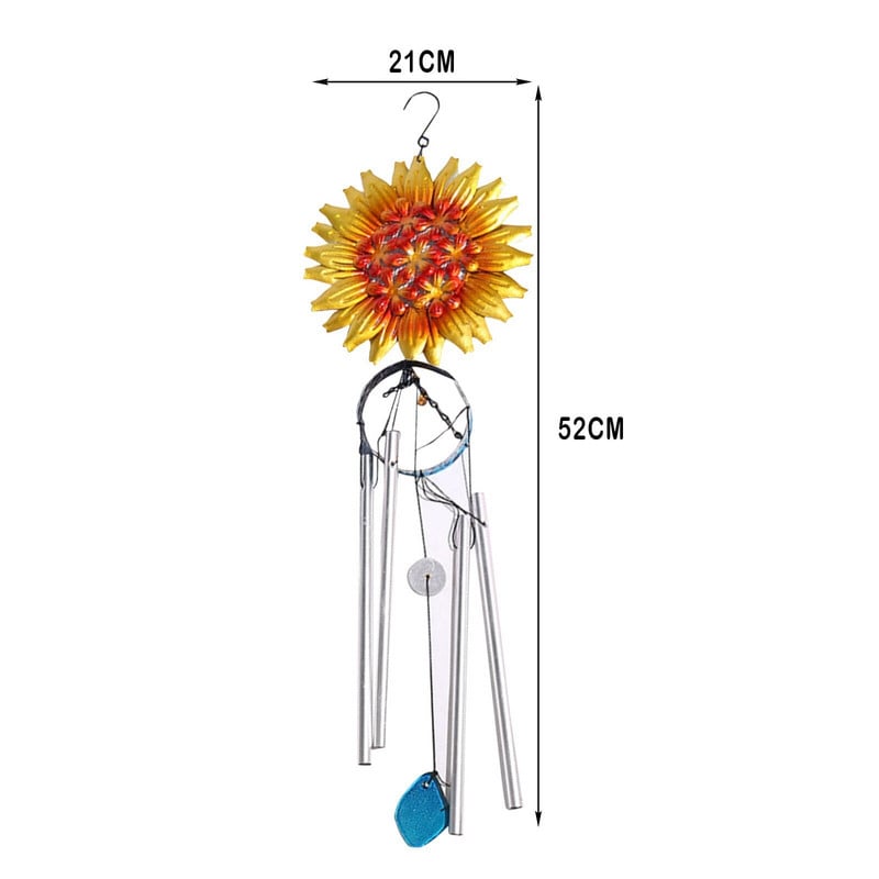 Led Wind Chimes Željezna kornjača Šuplji izrezbareni suncokret Metalni zvončić Kovani Memorijal Wind Chimes 36 Crystal Mirror Charm