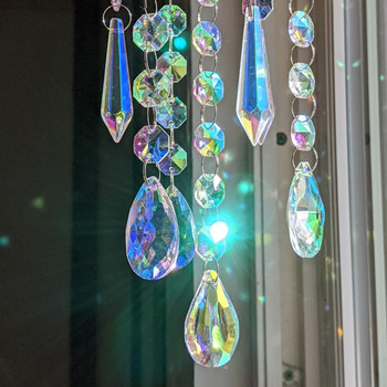 Дървени вятърни камбанки за външен полилей с дълбоки тонове Suncatcher Wind Window Crystals Rainbow Colors Vintage Crystal Chandelier