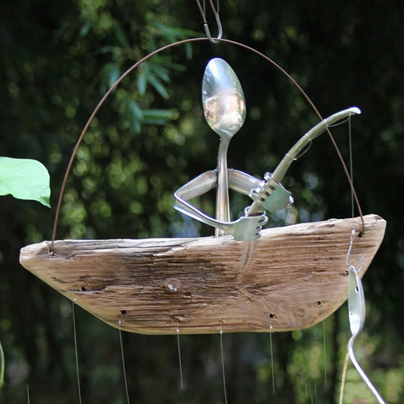 Solar Powe Hummingbird Wind Chimes Ribolov Wind Tri dvije žlice Jedan ribič Osoba Suzama umrljane plaže Božićni ukrasi s perlama