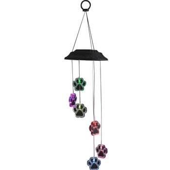 Ηλιακό LED Wind Chime που αλλάζει χρώματος Αδιάβροχο τύπωμα ποδιού σκύλου Κρεμαστές λαμπτήρων ηχητικής στολίδι για διακόσμηση κήπου αυλής