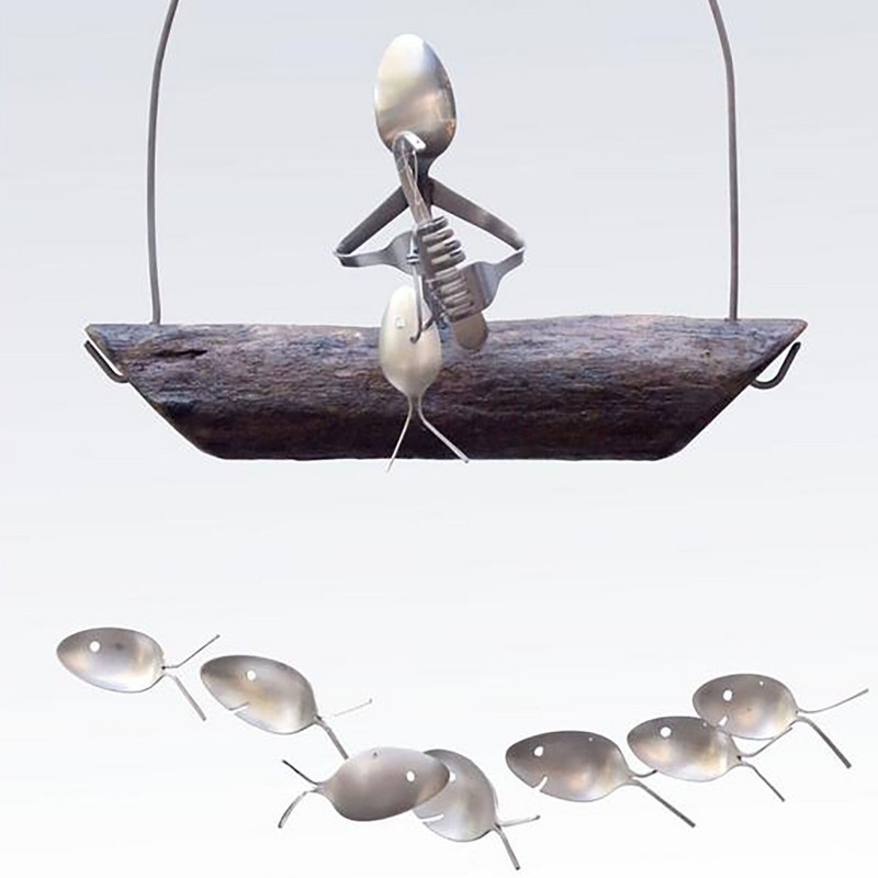 Wind Chimes Memorial Gift Ribolovna zob B Man Wind Skulptura Spoonfish Ribolov Chime Kip mopsa za van 30 ideja za darove slona