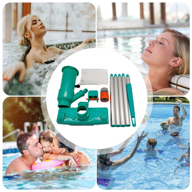 Set de curățare subacvatică portabil cu jet de înot pentru piscină cu jet de înot pentru iaz Spa cu tijă cu 5 secțiuni, perie de frunze