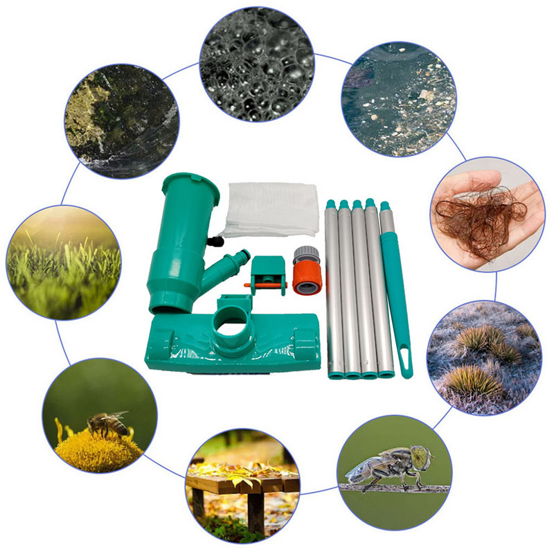 Set de curățare subacvatică portabil cu jet de înot pentru piscină cu jet de înot pentru iaz Spa cu tijă cu 5 secțiuni, perie de frunze