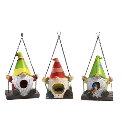 Záhradná hojdačka Gnome prívesok Vtáčie búdky na zavesenie vonku Kolibríkový domček s lanom na zavesenie vonkajšej záhrady Vtáčia búdka