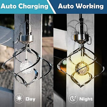 Solar Power Wind Spinner Chime Light LED Κρεμαστό φωτιστικό Spinner Αλλαγή χρώματος Saturn Spinner Light για διακόσμηση κήπου αυλής γκαζόν