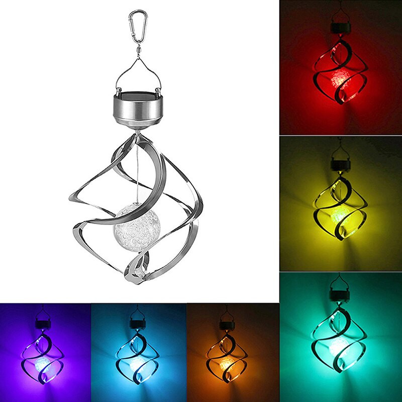 Clopoței solare rotative de vânt, agățat în spirală, cu lumină LED, ornament care schimbă culoarea, în aer liber, curte, decor