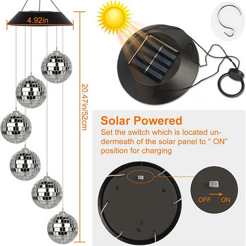 Слънчев вятър Chime Диско топка LED променяща цвета светлина Водоустойчива външна висяща лампа Градина Декорация на двора Слънчева енергия