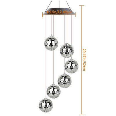 Saulės vėjo varpelis disko rutulinis LED spalvų keitimo šviesa, vandeniui atspari lauko pakabinama lempa Sodo kiemo apdaila Saulės energija