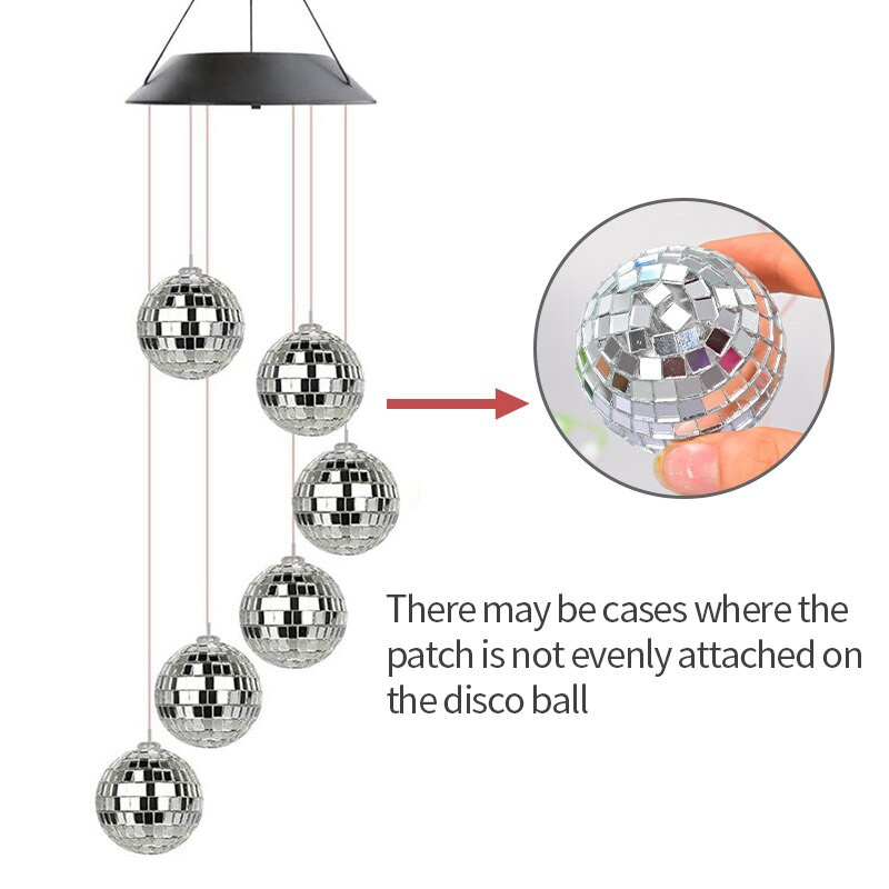 Saulės vėjo varpelis disko rutulinis LED spalvų keitimo šviesa, vandeniui atspari lauko pakabinama lempa Sodo kiemo apdaila Saulės energija