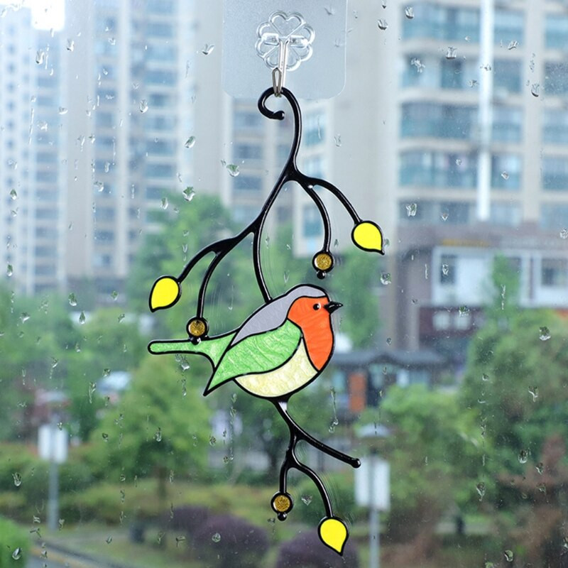 Zavjese za prozore od obojenog stakla Dvije ptice u panelima od obojenog stakla Viseće ploče od vitraja Suncacthers