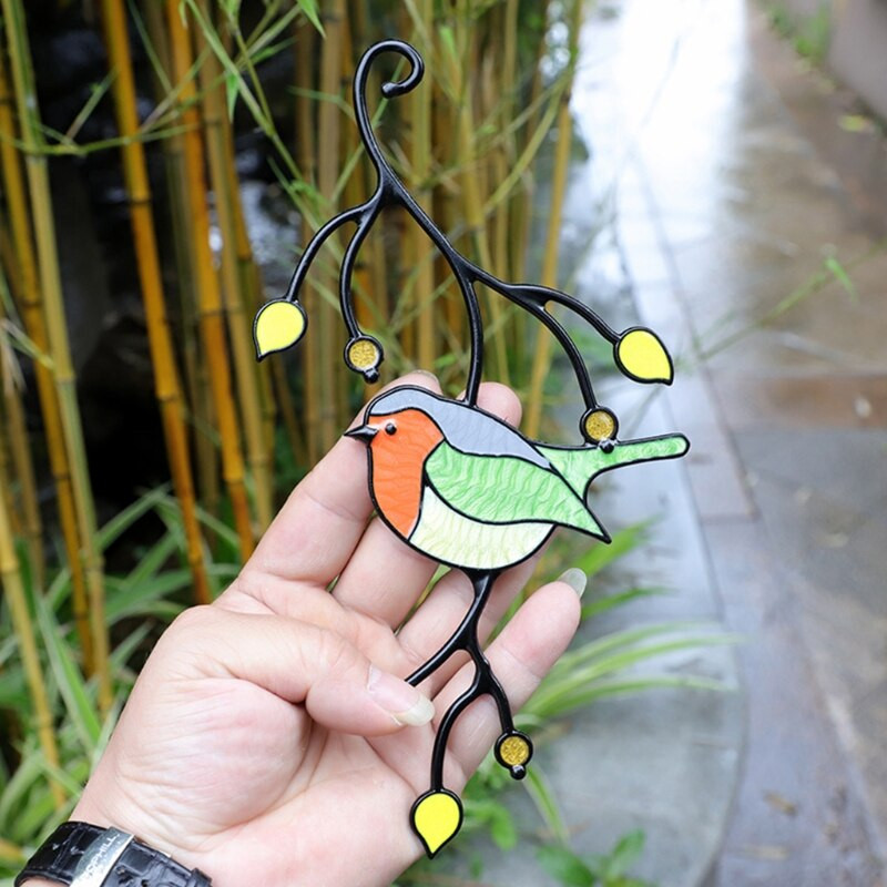 Zavjese za prozore od obojenog stakla Dvije ptice u panelima od obojenog stakla Viseće ploče od vitraja Suncacthers