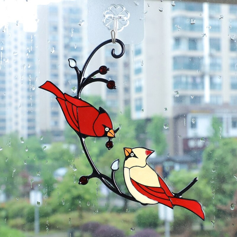 Zavjese za prozore od obojenog stakla Dvije ptice u panelima od obojenog stakla Viseće ploče od vitraja Suncacthers