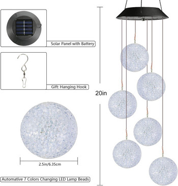 Solar Wind Chime Changing Ball Wind Chimes LED Decor Αδιάβροχα διακοσμητικά φώτα εξωτερικού χώρου για πάρτι αυλής κήπου