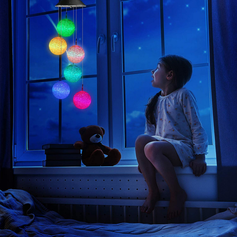 Saulės vėjo varpelio spalvą keičiantys rutuliniai vėjo varpeliai LED dekoro vandeniui atsparūs lauko dekoratyviniai šviestuvai sodo kiemo vakarėliui