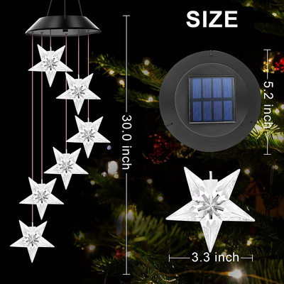 Žvaigždės formos saulės vėjo varpelių žibintai, 2022 m. Kalėdų memorialiniai vėjo varpeliai, mobilūs lauko dekoravimo kiemo namų sodo dekoracijos