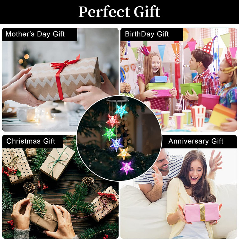 Žvaigždės formos saulės vėjo varpelių žibintai, 2022 m. Kalėdų memorialiniai vėjo varpeliai, mobilūs lauko dekoravimo kiemo namų sodo dekoracijos