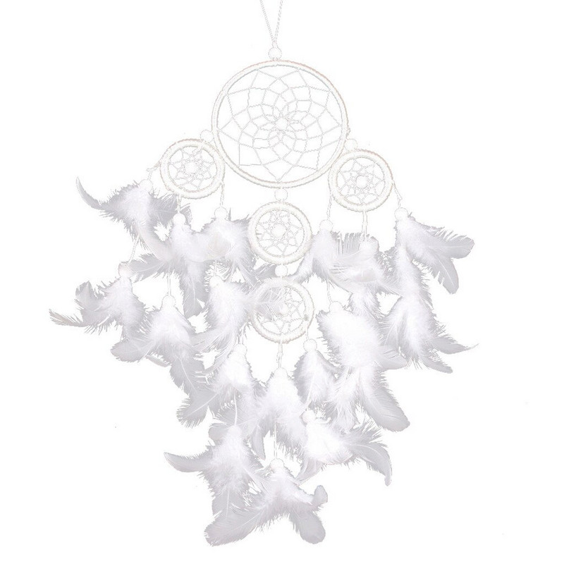 Csengettyűk Kör alakú kézműves álom dekoráció tollak fal fehér fogó függő dekoráció homokkert macskakaktusz élő szabadtéri nagy
