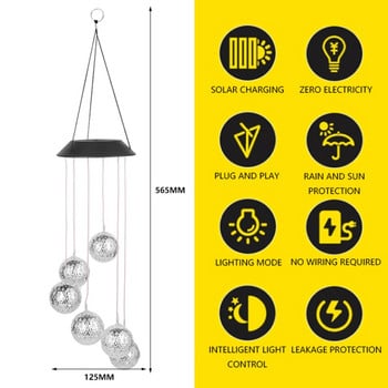 Solar Wind Chime Lights Φωτιστικό κήπου εξωτερικού χώρου Διακόσμηση καθρέφτη σφαιρικό φωτιστικό αδιάβροχο κρεμαστό φωτιστικό Pathway Festival Chime Deco