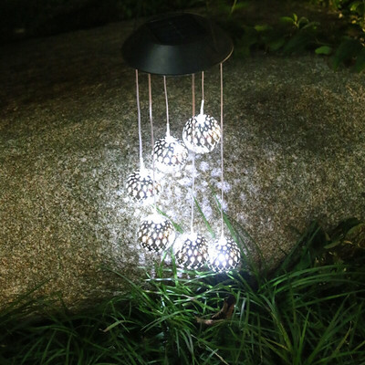 Saulės vėjo varpelio lemputės lauko sodo šviesų dekoravimas veidrodinė rutulinė lempa vandeniui atspari kabantis apšvietimo takas Festivalio varpelio dekoras