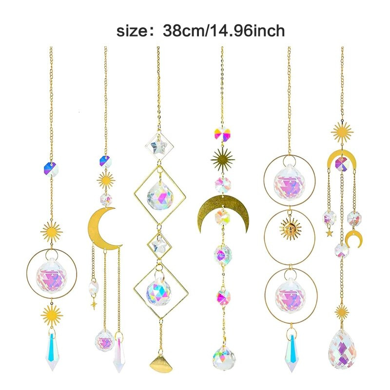 Kabantys 6 vnt Star Moon Shape vakarėlio dekoravimo reikmenys Subtilus saulės gaudyklės lango sodo vakarėlio pakabuko dekoras