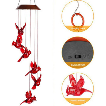 Αδιάβροχο Solar Wind Chimes Red Cardinal Bird Wind Chime Auto-charging Outdoor Chime For Yard Garden Home