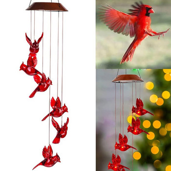 Αδιάβροχο Solar Wind Chimes Red Cardinal Bird Wind Chime Auto-charging Outdoor Chime For Yard Garden Home