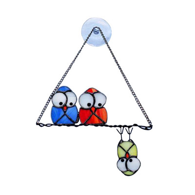 Decor pentru casă, fereastră din sticlă, agățată, ornament unic de bufniță, lanț de artizanat, agățat pentru balcon, grădină, decorare în aer liber