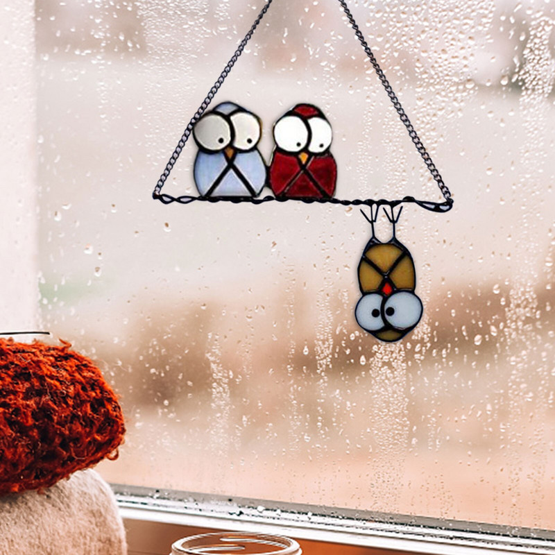 Decor pentru casă, fereastră din sticlă, agățată, ornament unic de bufniță, lanț de artizanat, agățat pentru balcon, grădină, decorare în aer liber