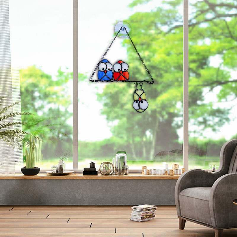 Decor pentru casă, fereastră din sticlă, agățată, ornament unic de bufniță, lanț de artizanat, agățat pentru balcon, grădină, decorare în aer liber