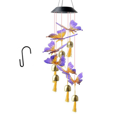 Лампа с вятърни звънчета Слънчева птица Пеперуда Водно конче LED IP65 Градинска променяща цвета си Водоустойчива декоративна вятърна светлина Начало На открито