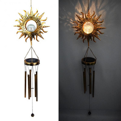 Solar Wind Chimes Noćno svjetlo Puknuti mjesec Staklena kugla Zvijezde Vanjski Wind Chimes Tamna boja Memorial Decoracion Jardin Exterior