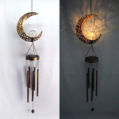 Solar Wind Chimes Noćno svjetlo Puknuti mjesec Staklena kugla Zvijezde Vanjski Wind Chimes Tamna boja Memorial Decoracion Jardin Exterior