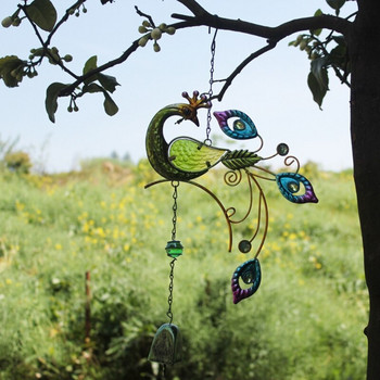 Peacock Wind Chimes 19 ιντσών Μεταλλική Τέχνη Κρεμαστά Κουδούνια Στολίδια για Διακόσμηση Τοίχου Σπιτιού Αίθριο Κήπου