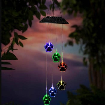 Dog Paw Prints Solar Wind Chimes Εκτύπωση ποδιών για σκύλους που αλλάζει χρώμα Wind Chimes Διακόσμηση κήπου για υπαίθρια αυλή Κρεμαστά βεράντα στο αίθριο