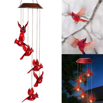 Red Bird Wind Chime - Solar Wind Chimes - Changing Color Wind Chimes - Αυτόματη φόρτιση Αδιάβροχο Ανεμοδήγημα για εσωτερικούς χώρους και εξωτερικούς χώρους
