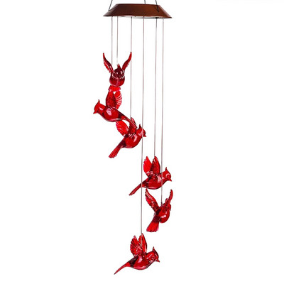 Вятърен звънец Red Bird - Слънчеви вятърни звънчета - Вятърни звънчета с промяна на цвета - Автоматично зареждащ се водоустойчив вятърен звънец за закрито на открито
