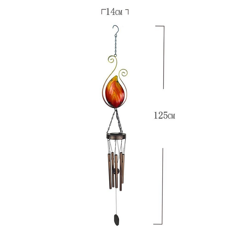 Flacără de fier artă clopoțel eolian solar din sticlă de culoare topită la cald clopoțel eolian tub din aluminiu Pandantiv în aer liber