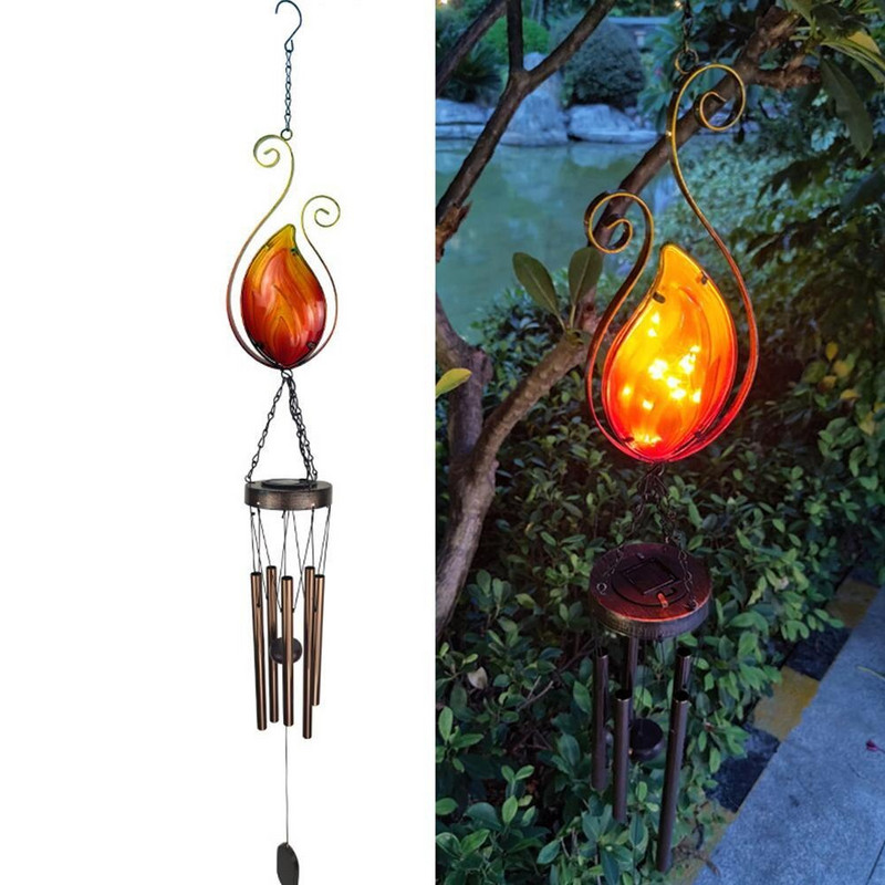 Flacără de fier artă clopoțel eolian solar din sticlă de culoare topită la cald clopoțel eolian tub din aluminiu Pandantiv în aer liber