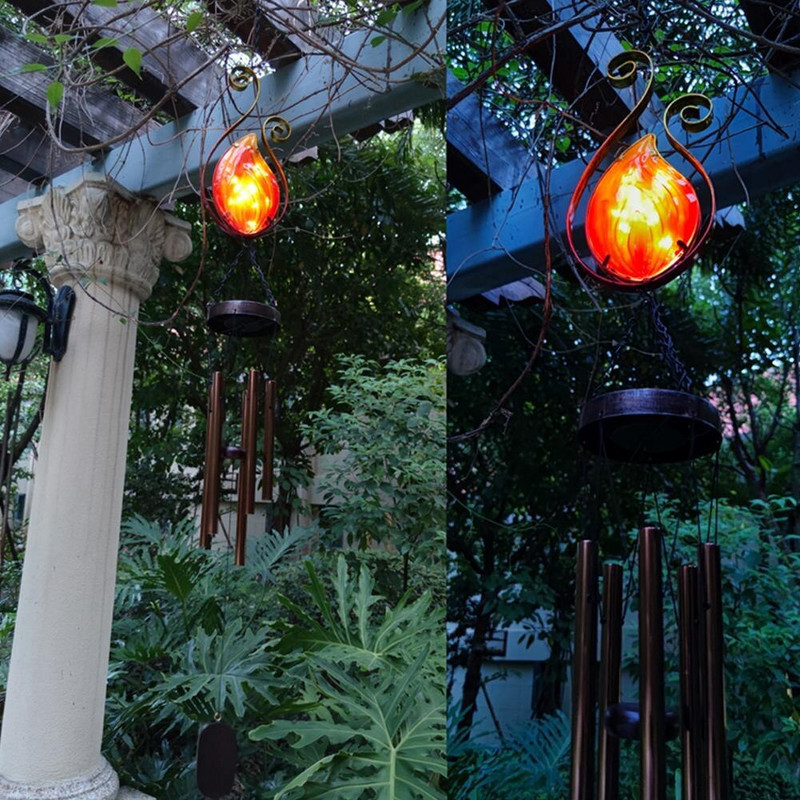 Flacără de fier artă clopoțel eolian solar din sticlă de culoare topită la cald clopoțel eolian tub din aluminiu Pandantiv în aer liber