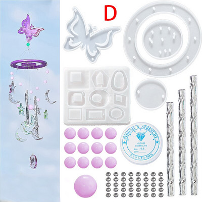 Epoksidiniai „pasidaryk pats“ formos „Sun Moon Star“ rankų darbo drugelio vėjo varpelio medžiagos pakuotės pakuotės silikono formos derinys