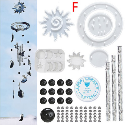 Epoksidiniai „pasidaryk pats“ formos „Sun Moon Star“ rankų darbo drugelio vėjo varpelio medžiagos pakuotės pakuotės silikono formos derinys