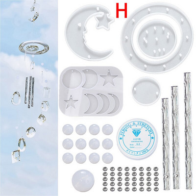 Epoksidiniai „pasidaryk pats“ formos „Sun Moon Star“ rankų darbo drugelio vėjo varpelio medžiagos pakuotės pakuotės silikono formos derinys